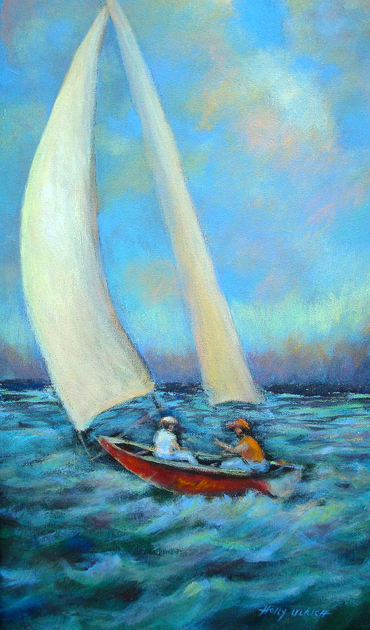 Boat Painting - Sailing I by Holly LaDue Ulrich