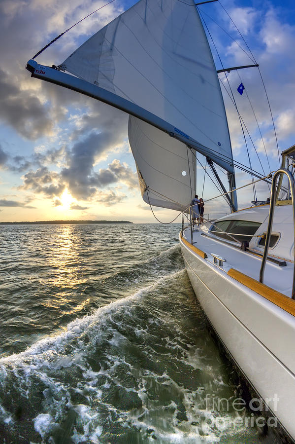 Sailing on the North Edisto Inlet During Sunset Beneteau 49 Fate Photograph by Dustin K Ryan