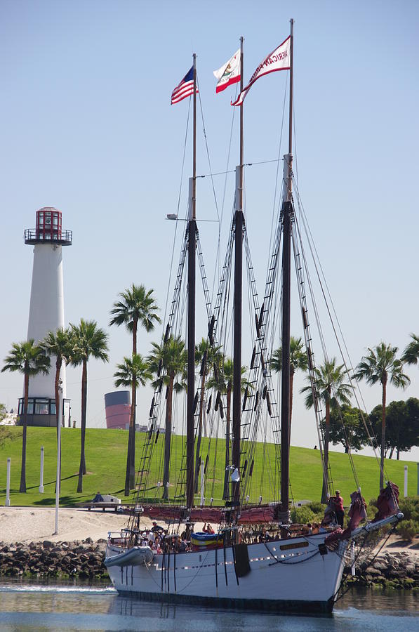 Long Beach Photograph - Sailing Ship and Lighthouse by Jeff Lowe
