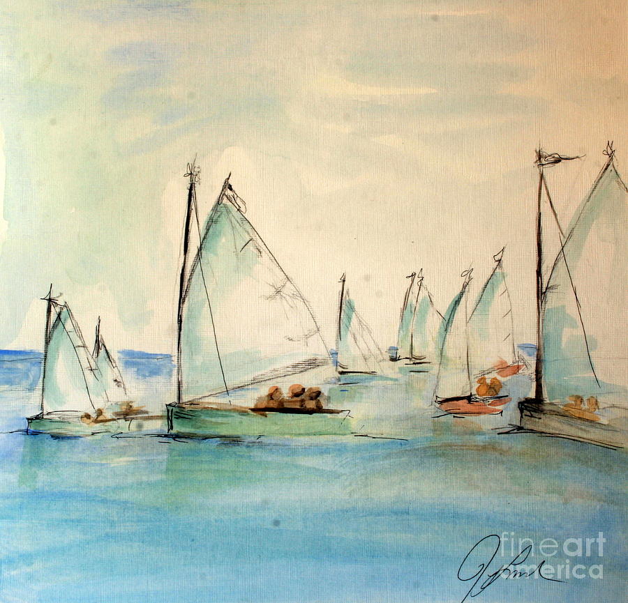 Sailors in a runabout Painting by Julie Lueders 