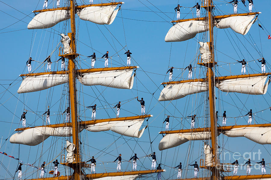 Sailors On the Yard Arms of the Tall Ship Guayas  Photograph by Susan Cole Kelly