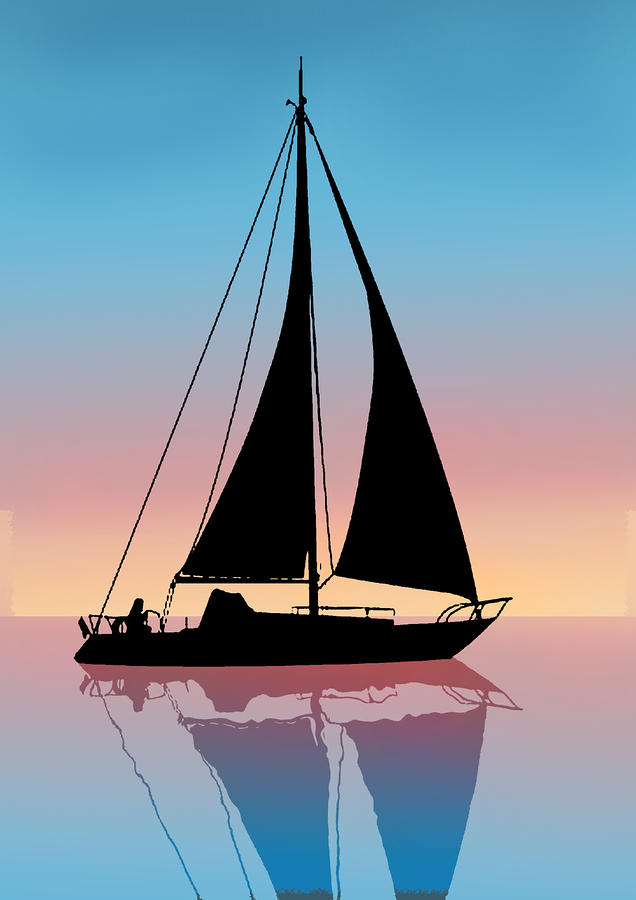 Sails At Sunset Silhouette Painting by Elaine Plesser