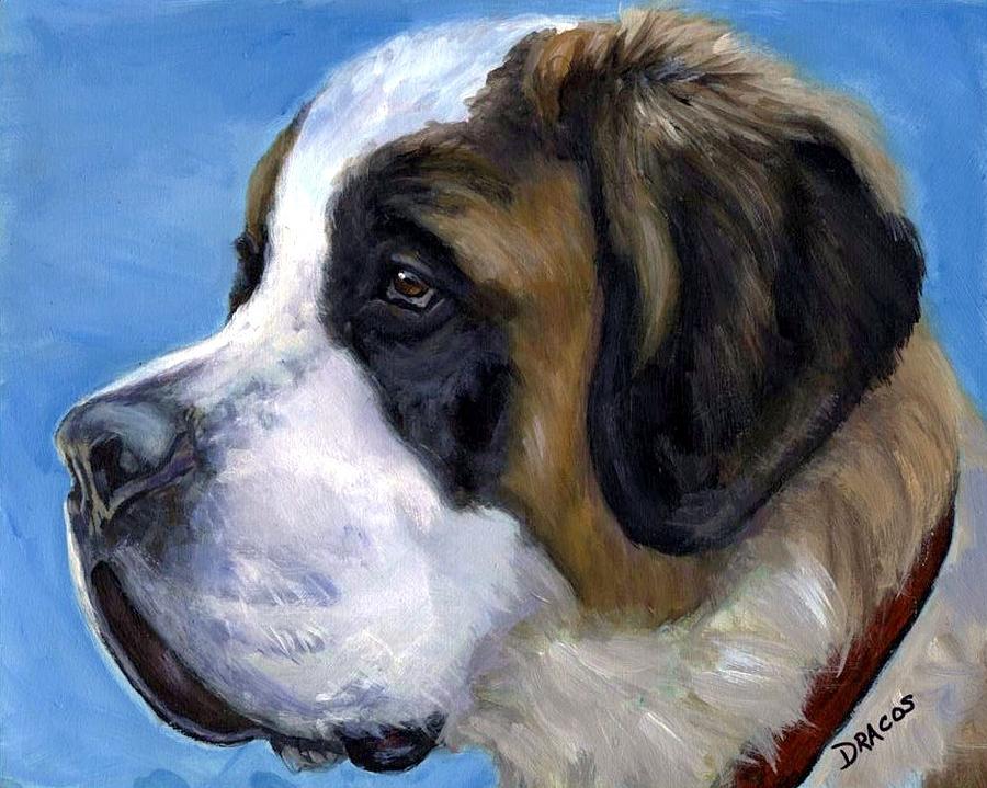 Dog Painting - Saint Bernard Profile on Blue by Dottie Dracos