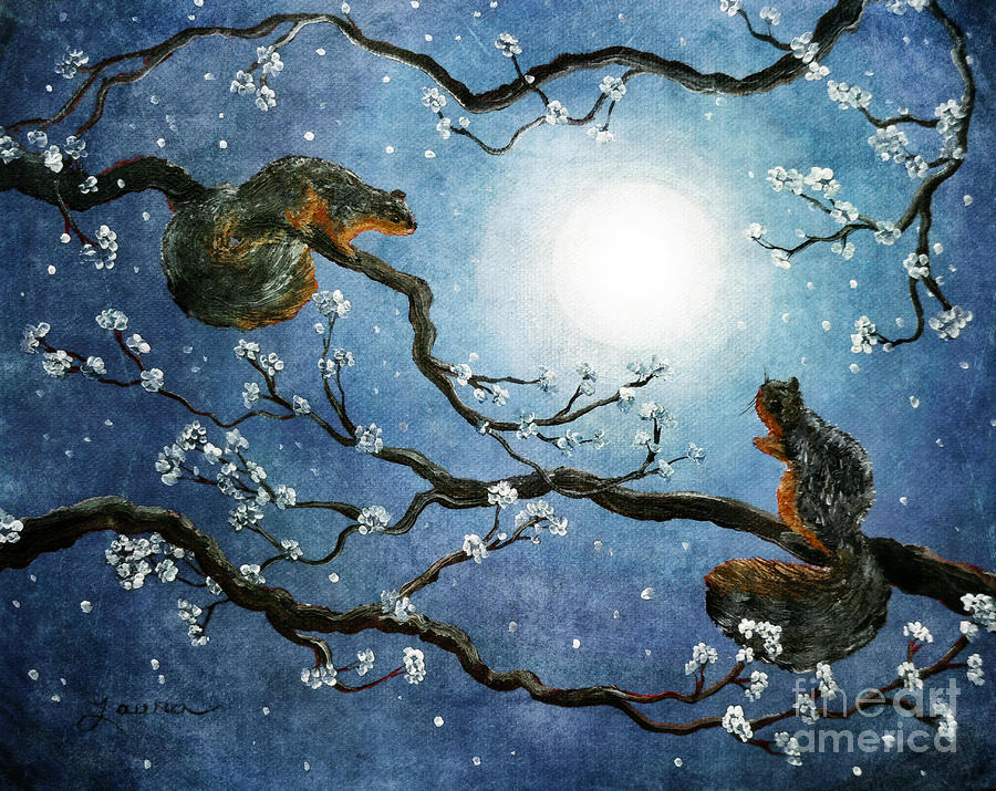 Sakura Squirrels Painting by Laura Iverson