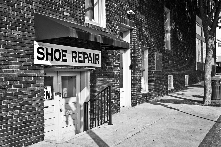Black And White Photograph - Salisbury Shoe Repair by Patrick Lynch