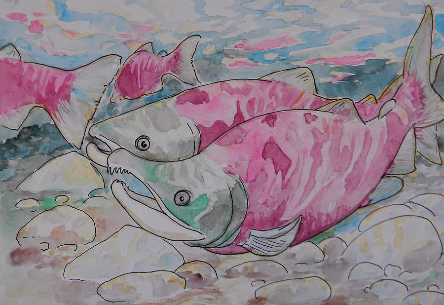 Salmon Spawn Painting by Jenn Cunningham