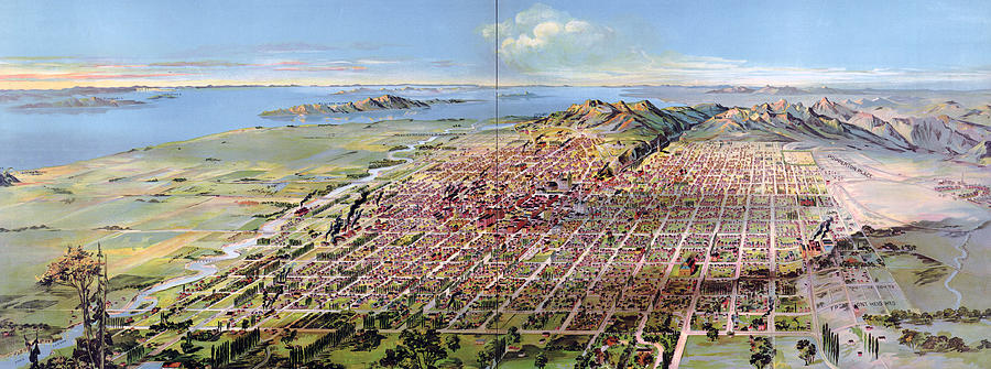 Salt Lake City, Utah, Color Lithograph Photograph by Everett