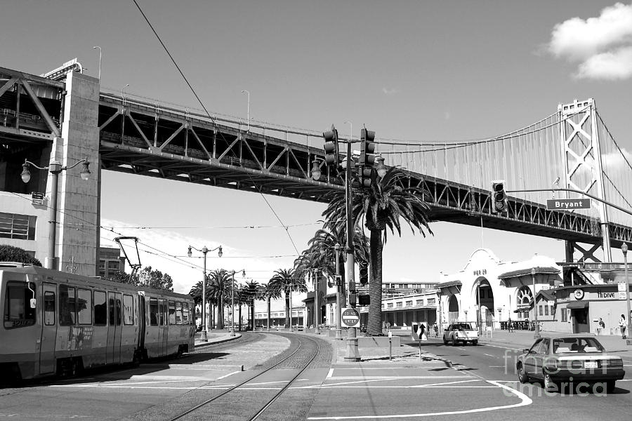 San Francisco Bay Bridge at The Embarcadero . Black and White Photograph . 7D7706 Photograph by Wingsdomain Art and Photography