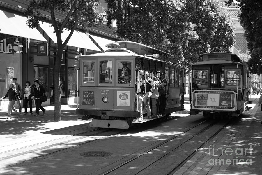 Black And White Photograph - San Francisco Cable Cars at The Powell Street Cable Car Turnaround - 5D17959 - black and white by Wingsdomain Art and Photography