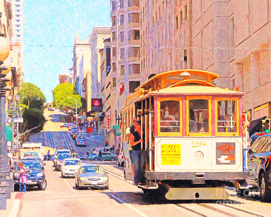 San Francisco Photograph - San Francisco Cablecar Coming Down Powell Street by Wingsdomain Art and Photography