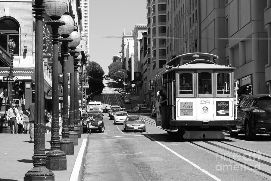 San Francisco Cablecar on Powell Street . Black and White Photo Photograph by Wingsdomain Art and Photography