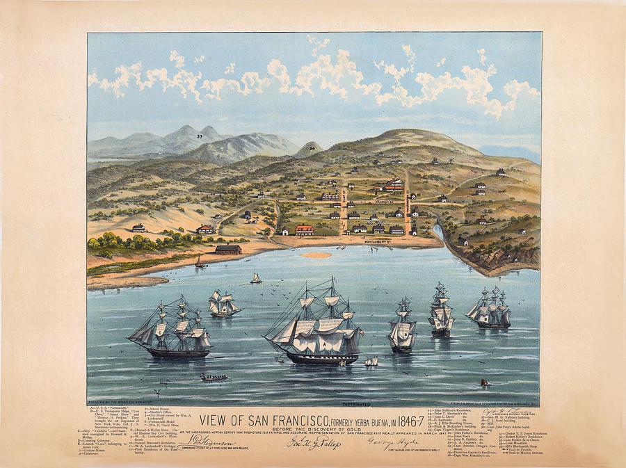 Panoramic Map Digital Art - San Fransisco 1846 by Donna Leach