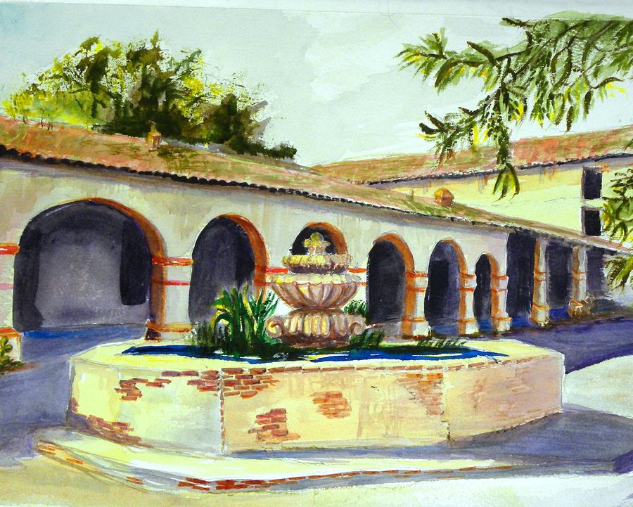 Fountain Painting - San Miguel Mission Courtyard by Susan Lee Clark