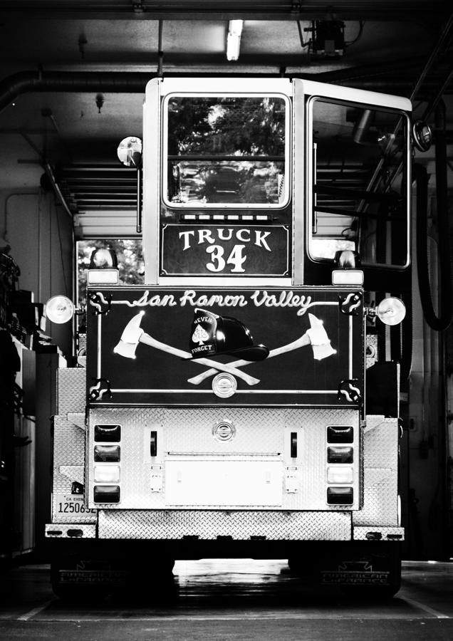 Black And White Photograph - San Ramon Valley Fire Truck 34 San Ramon CA by Troy Montemayor