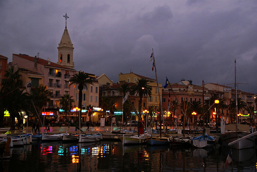 Sanary harbour in the evening Photograph by Rod Jones