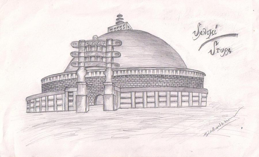 Sanchi ka stupa Drawing by Siddharth Kumar Fine Art America