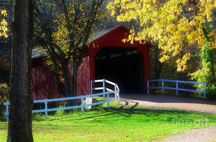 Sandy Creek Cover Bridge Autumn  Photograph by Peggy Franz