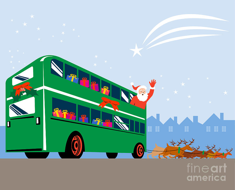 Christmas Digital Art - Santa Claus Double Decker Bus by Aloysius Patrimonio