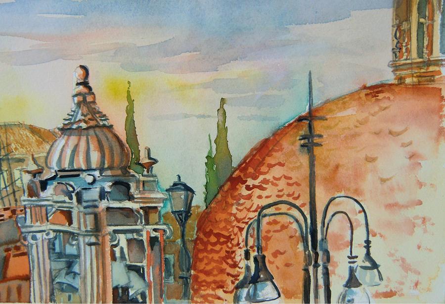 Architecture Painting - Santa Maria del Populo Rooftops by Mindy Newman
