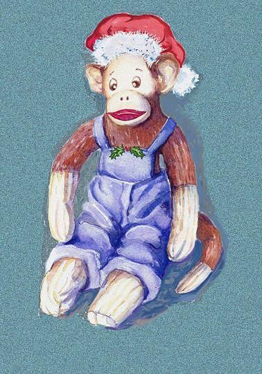 Christmas Mixed Media - Santa Sock Monkey by Peggy Wilson