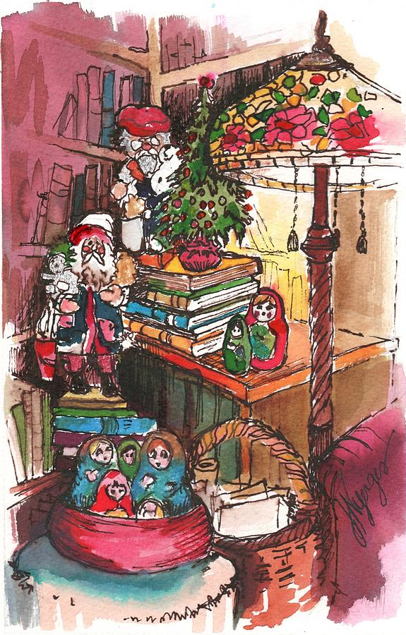 Holiday Painting - Santas and Matroyskas by Judi Nyerges