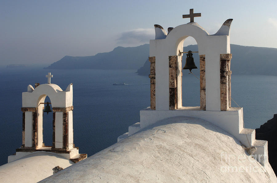 Greek Photograph - Santorini Churches by Bob Christopher