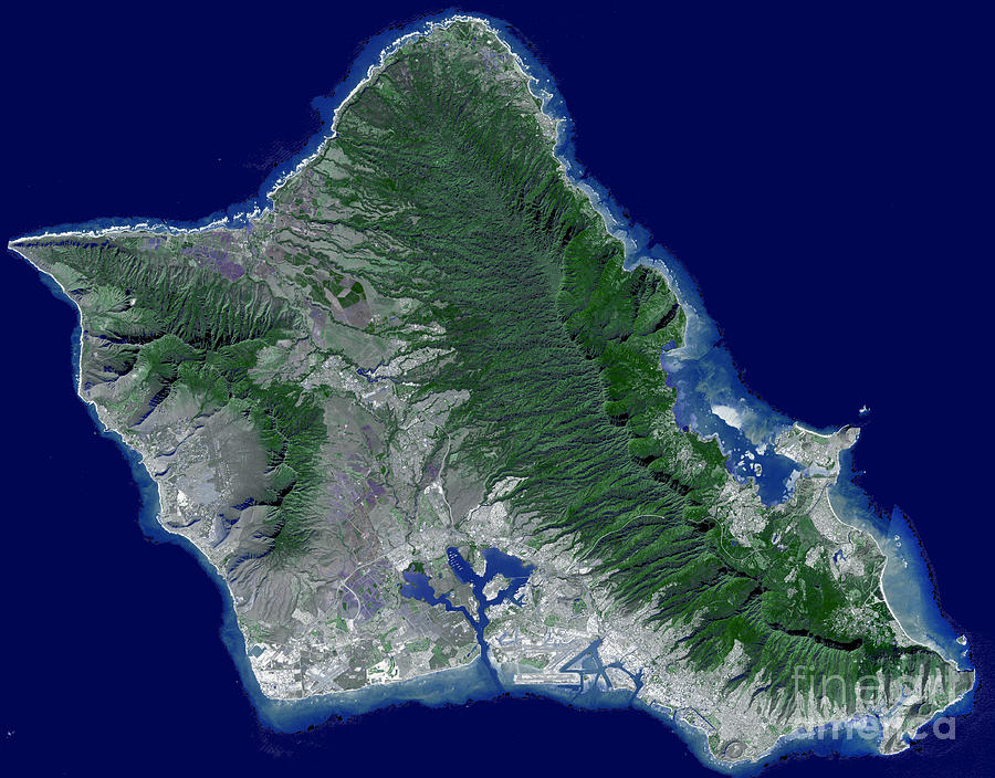 Satellite Image Of Oahu Hawaii Stocktrek Images 