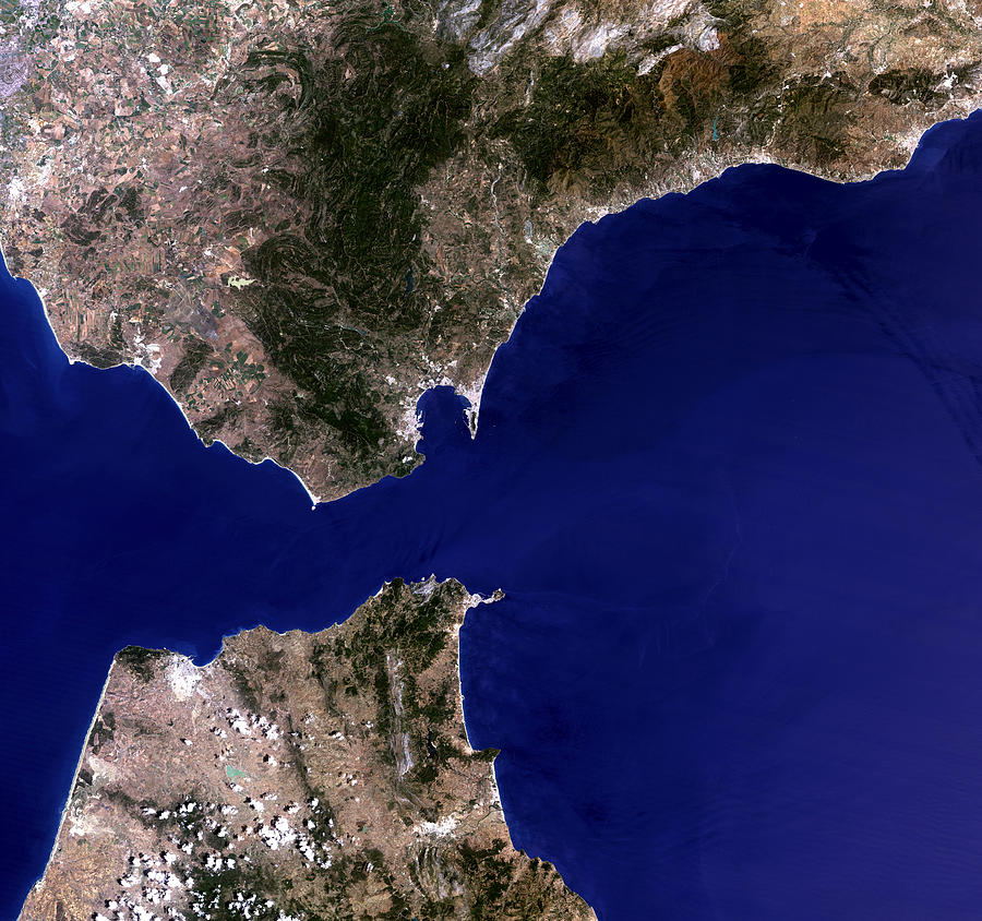 Space Photograph - Satellite Image Of The Strait Of Gibraltar by Planetobserver