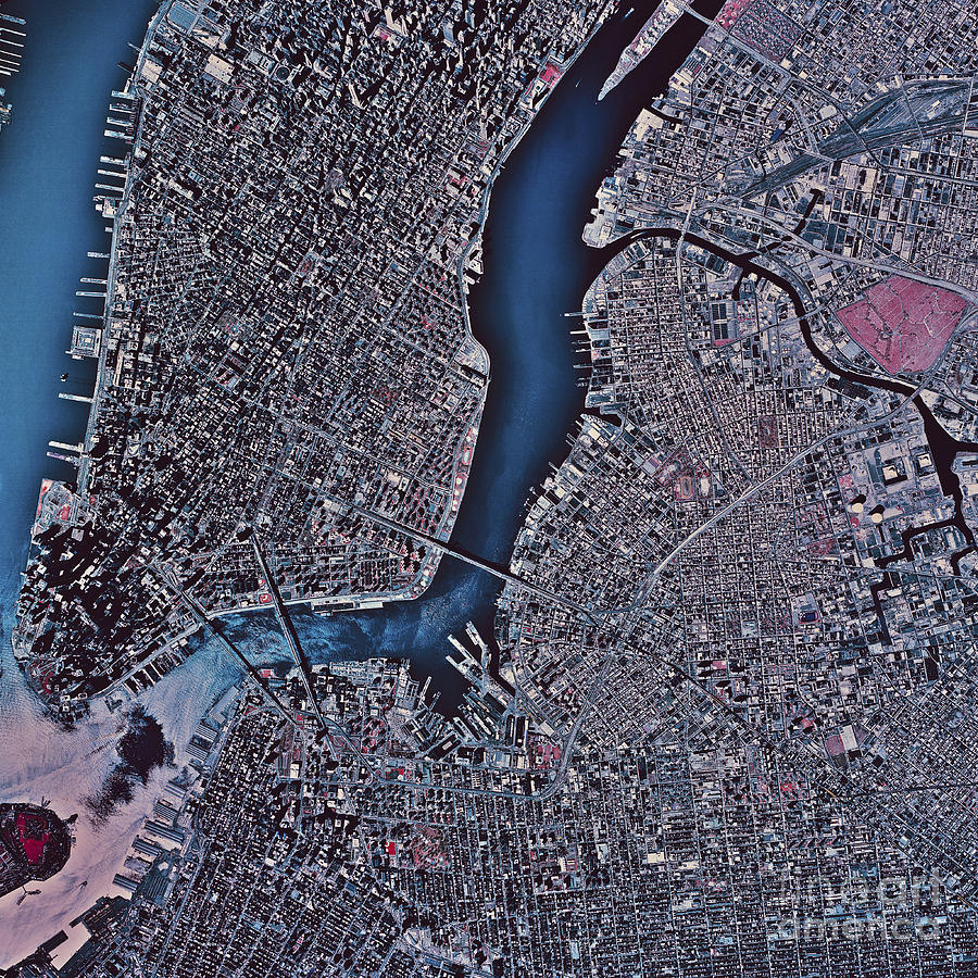 Satellite View Of Manhattan & Brooklyn Photograph by Stocktrek Images