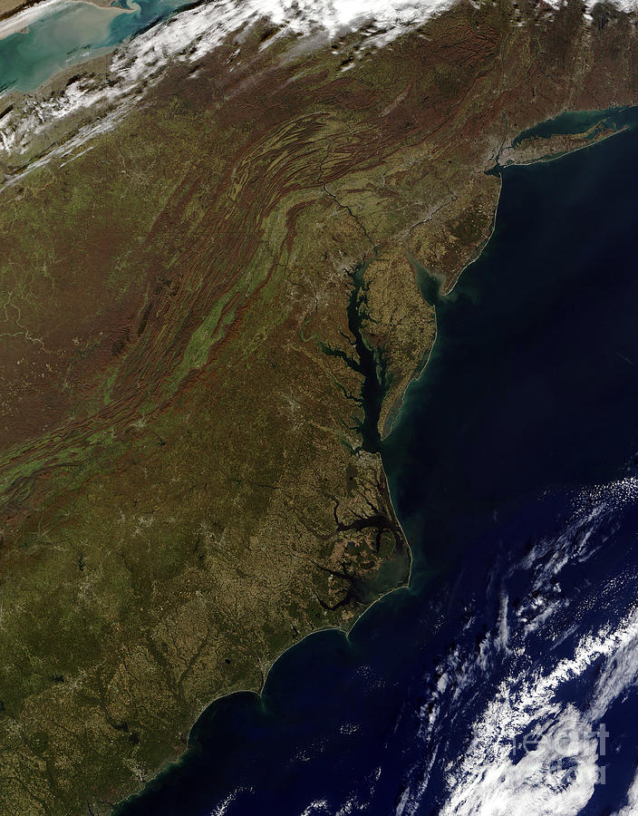 Space Photograph - Satellite View Of The Mid-atlantic by Stocktrek Images