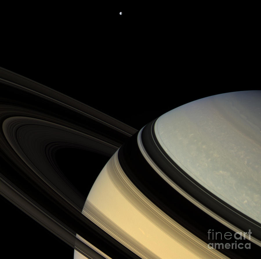 Saturn And Dione Photograph by Science Source
