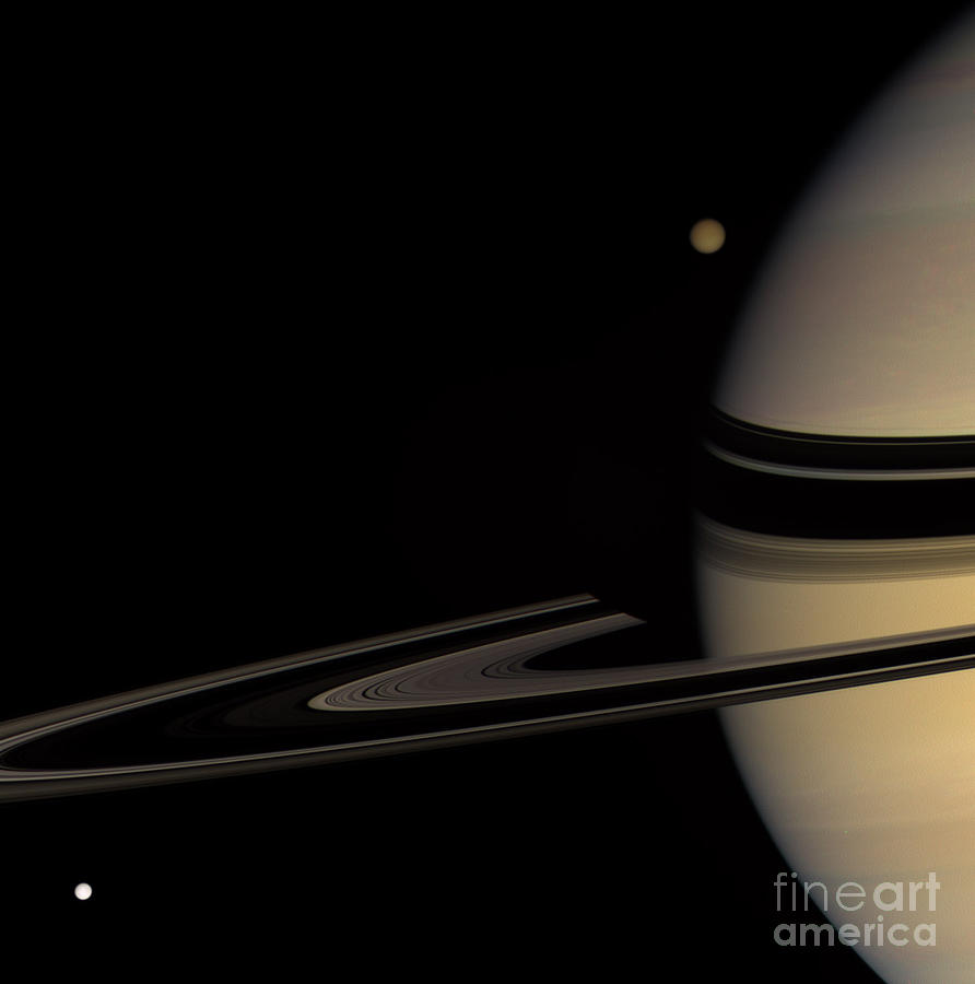 Planet Photograph - Saturn And Two Moons by Nasa