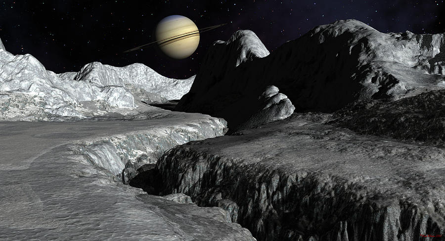 Saturn from the surface of Enceladus Digital Art by David Robinson