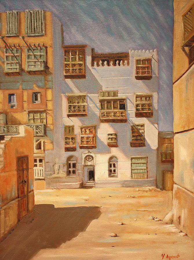 Saudi Old Jeddah 01 Painting by Yvonne Ayoub