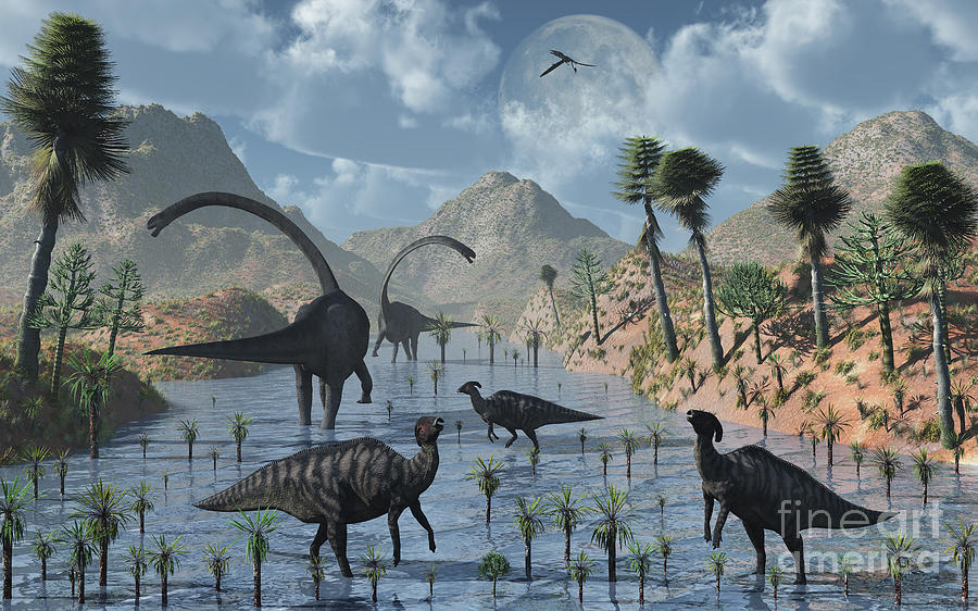 Sauropod And Duckbill Dinosaurs Feed Digital Art by Mark Stevenson Fine Art America