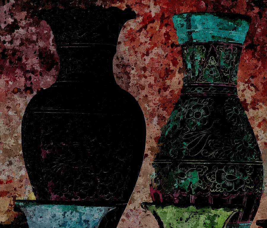 Still Life Painting - Scaffito Pottery - Still Life by Lynda K Cole-Smith