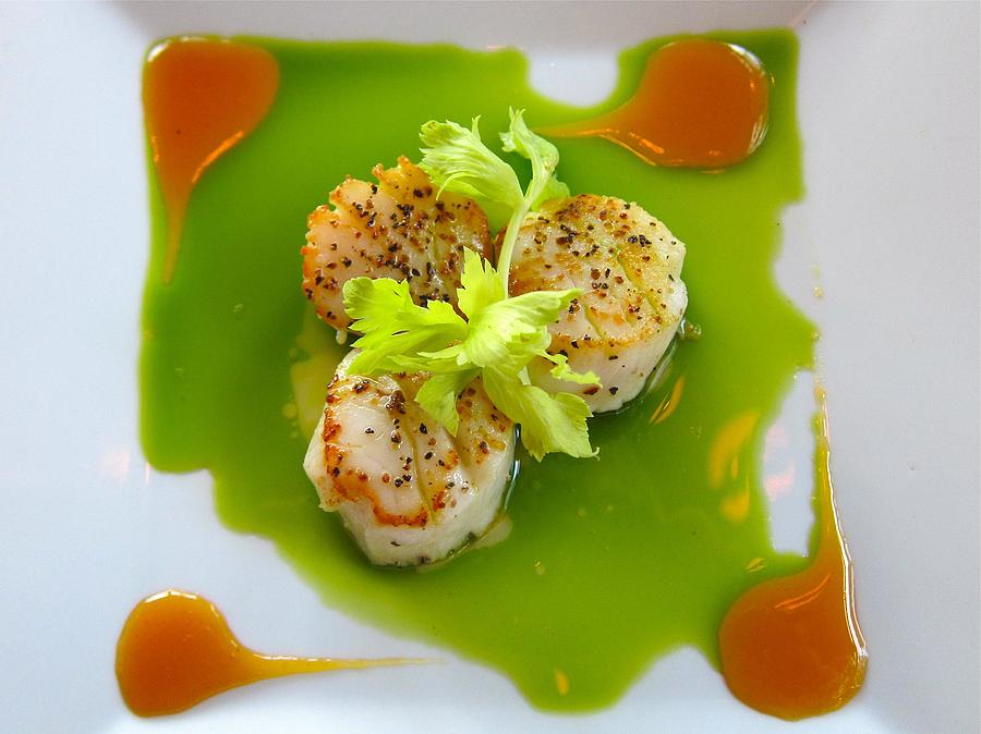 Culinary Arts Photograph - Scallops in green sauce by Kathryn Barry