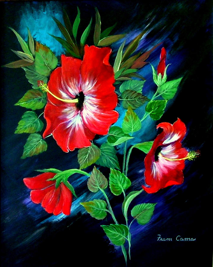 Scarlet Hibiscus Painting by Fram Cama