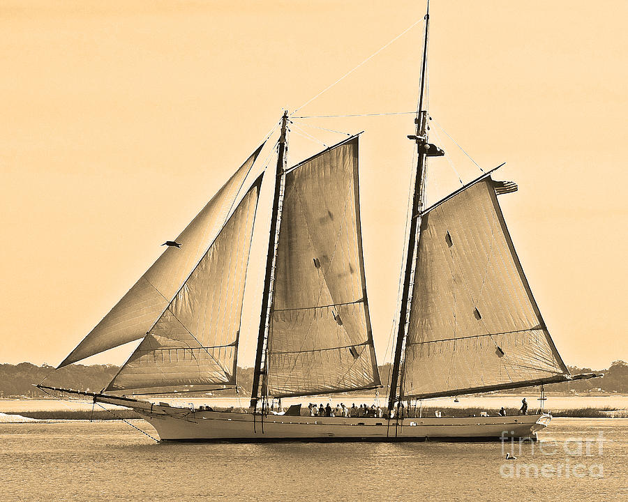 Scenic Schooner - Sepia Photograph by Al Powell Photography USA