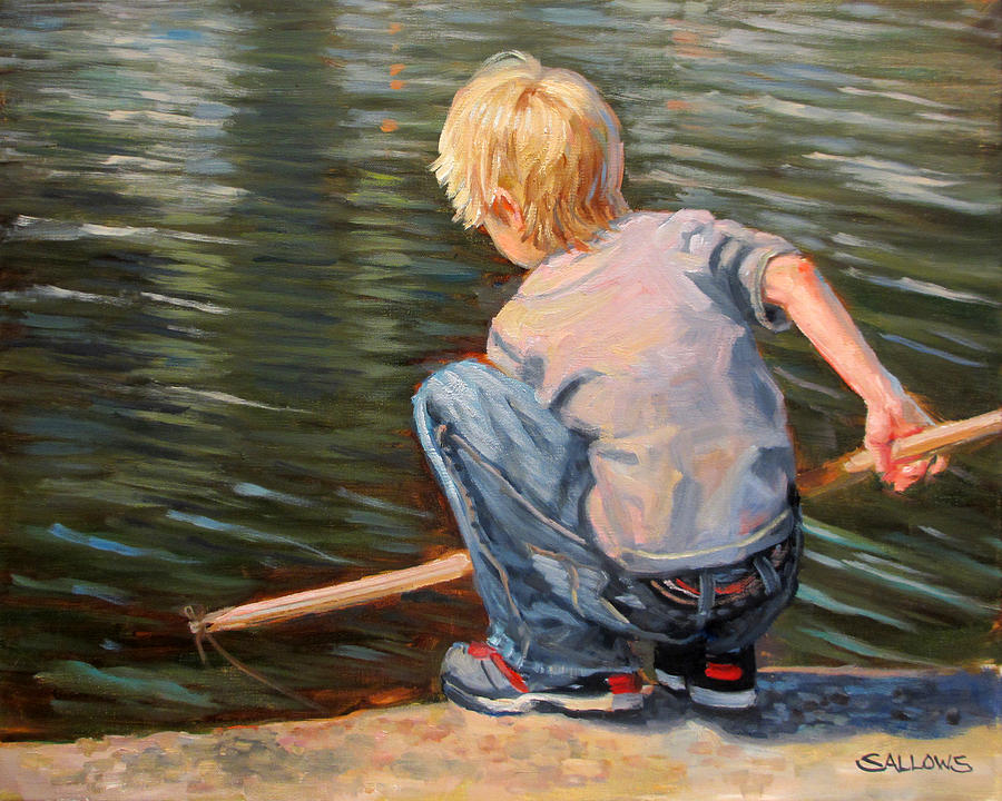 Fishing Painting - Schools Out by Nora Sallows