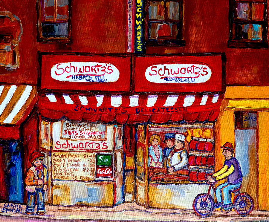 Schwartzs Deli-montreal Street Scenes-painting-by  Quebec Artist-carole Spandau Painting by Carole Spandau
