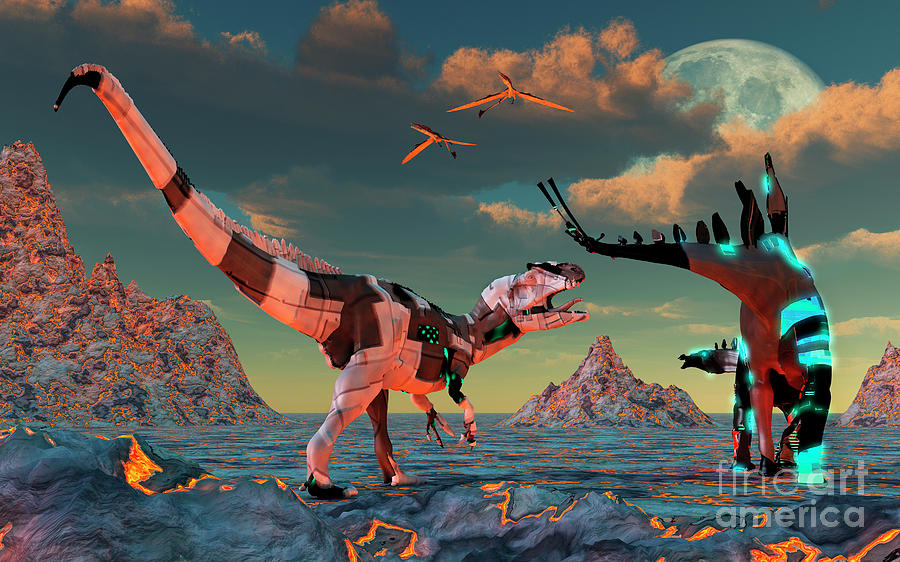 Dinosaur Digital Art - Sci-fi Scene Of Allosaurus by Mark Stevenson