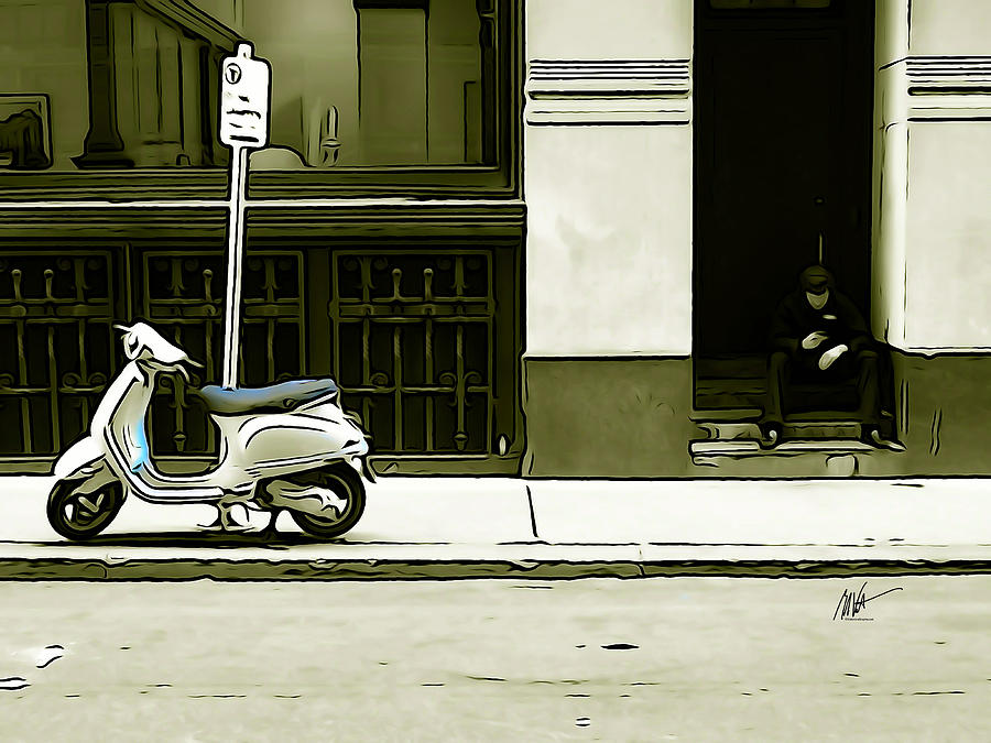 Scooter and Man - Illustration Conversion Photograph by Mark Valentine