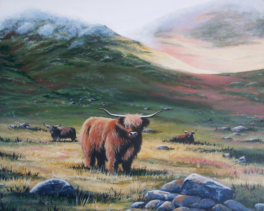 Scottish Highland cattle Painting by Anne Gardner