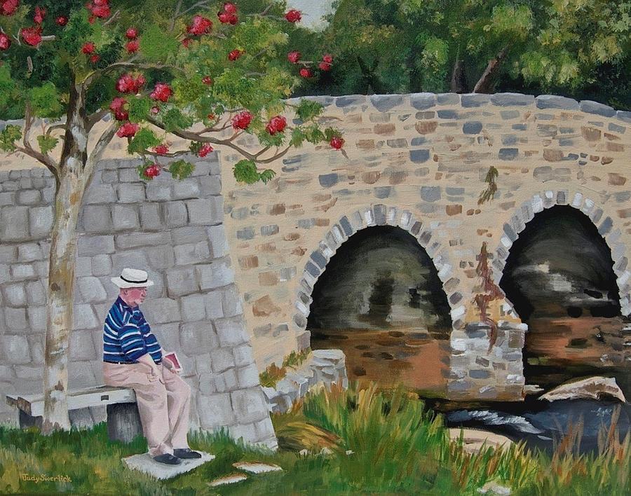 Scottish Man under Flowering Tree Painting by Judy Swerlick