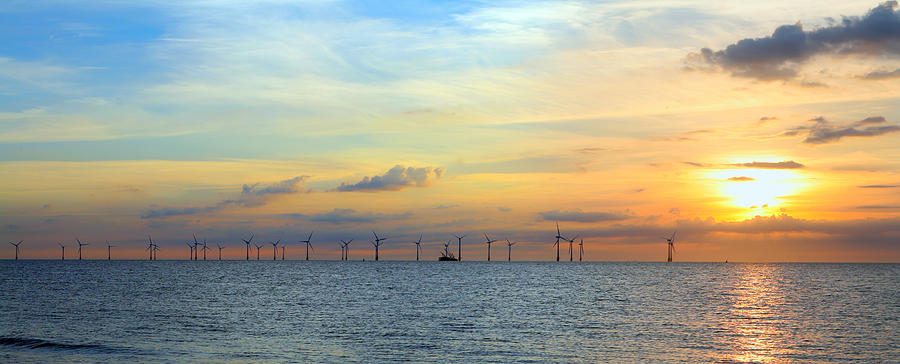 Scroby Sands windfarm sunrise Photograph by Paul Cowan
