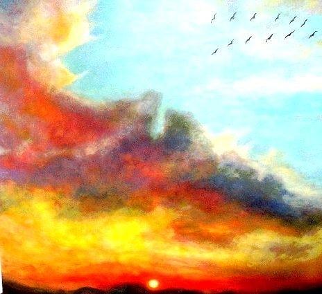 Sunset Painting - Scurrying towards Heaven by Marie-Line Vasseur