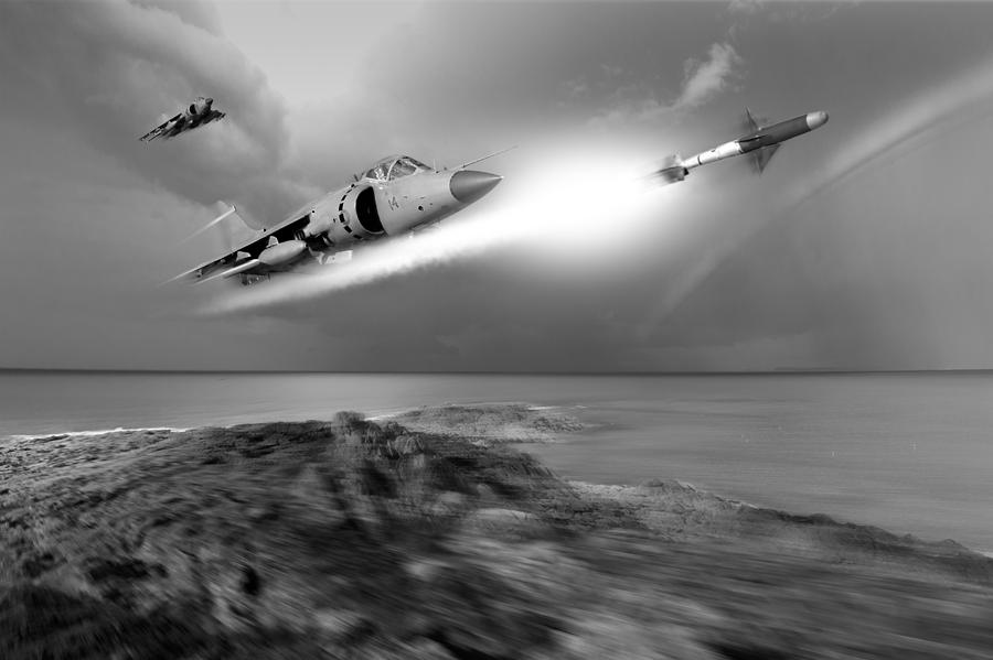 Sea Harriers in action BW Photograph by Gary Eason