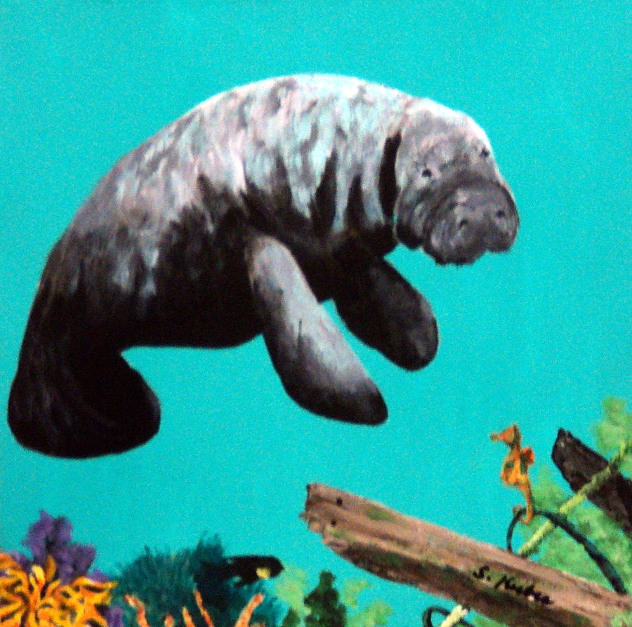 Sea Horse and Manatee Painting by Susan Kubes