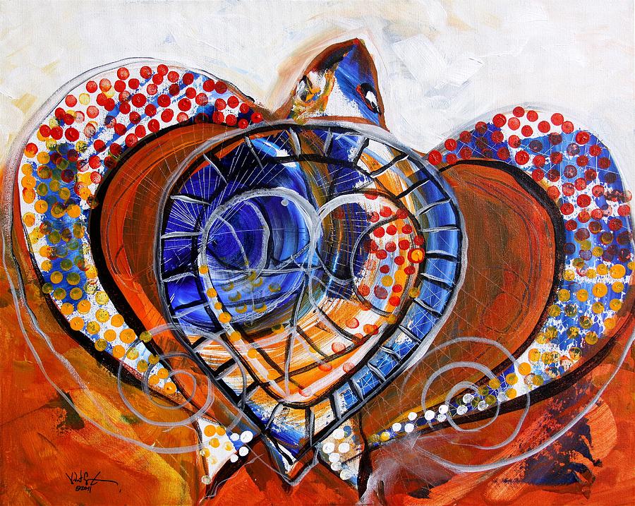 Sea Turtle Love - Orange and White Painting by J Vincent Scarpace